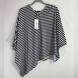 NEW Yana K Poncho Top Asymmetrical Navy Ivory Stripe One Size‎